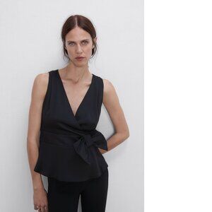 Zara V-neck Bow Buttoned Sleeveless Blouse, NWT, S
